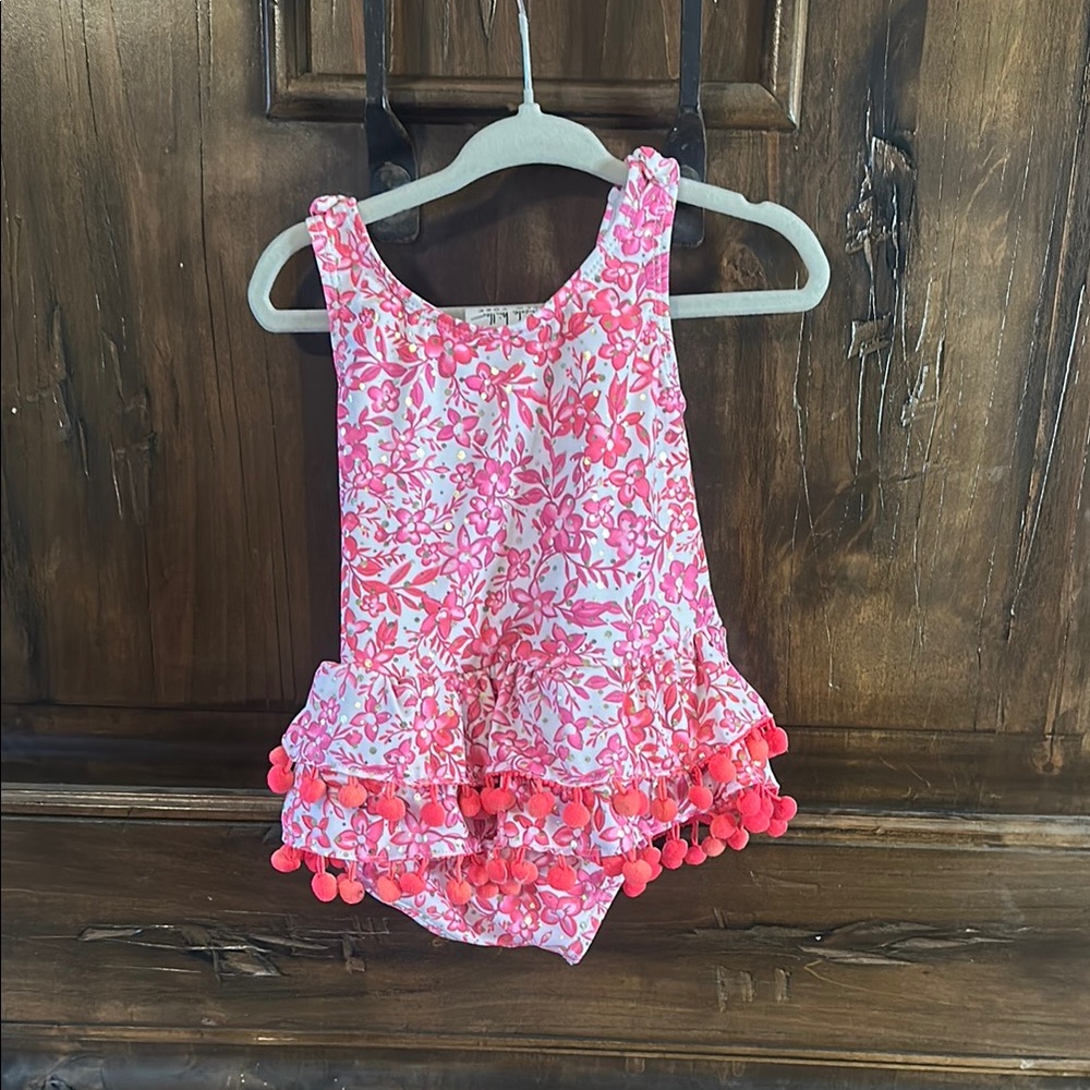 Pink Floral One Piece Swimsuit with Ruffled Hem - Picture 4 of 4